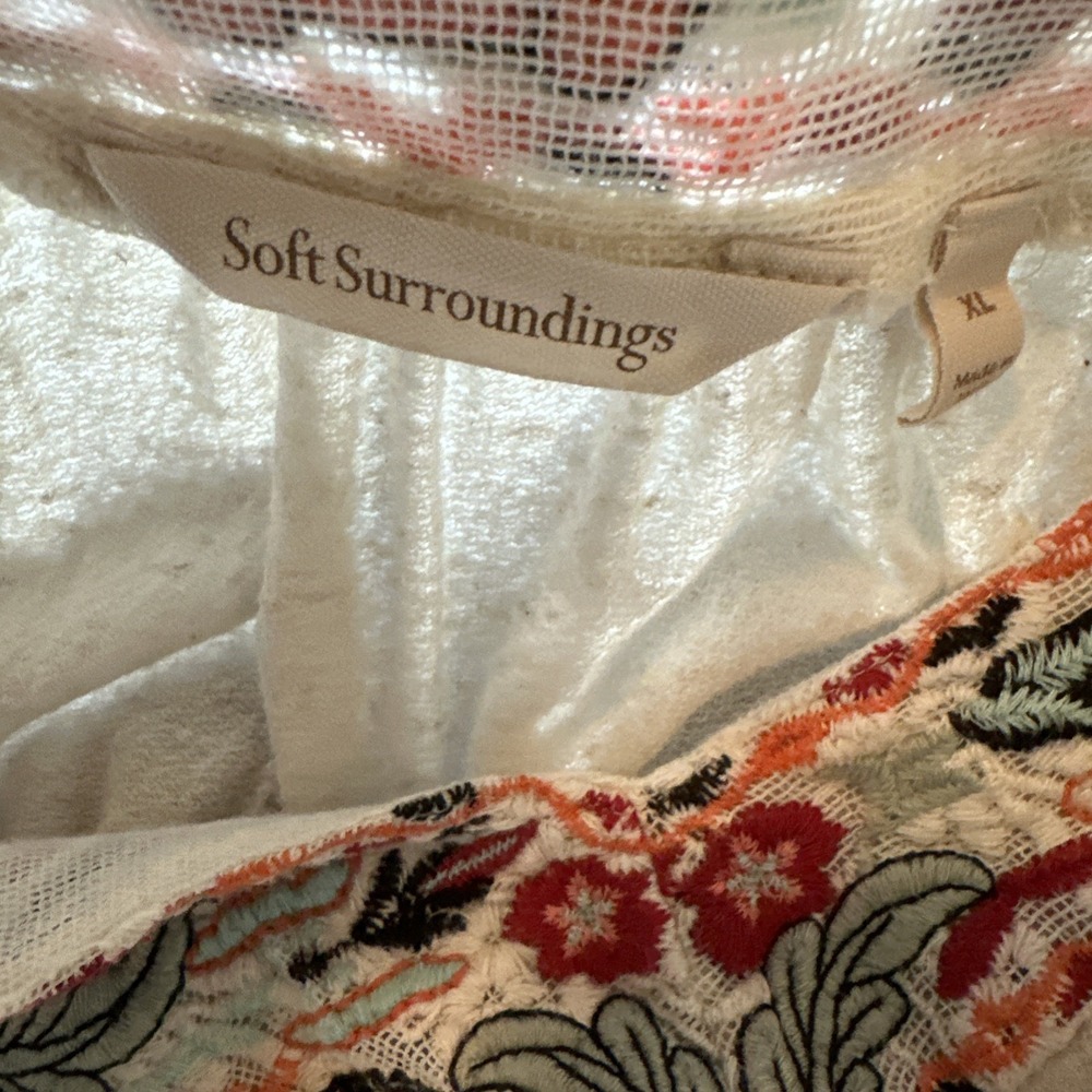 Soft Surroundings Mariella Embroidered Boho Top Size XL Blouse Floral Peasant - Picture 5 of 7